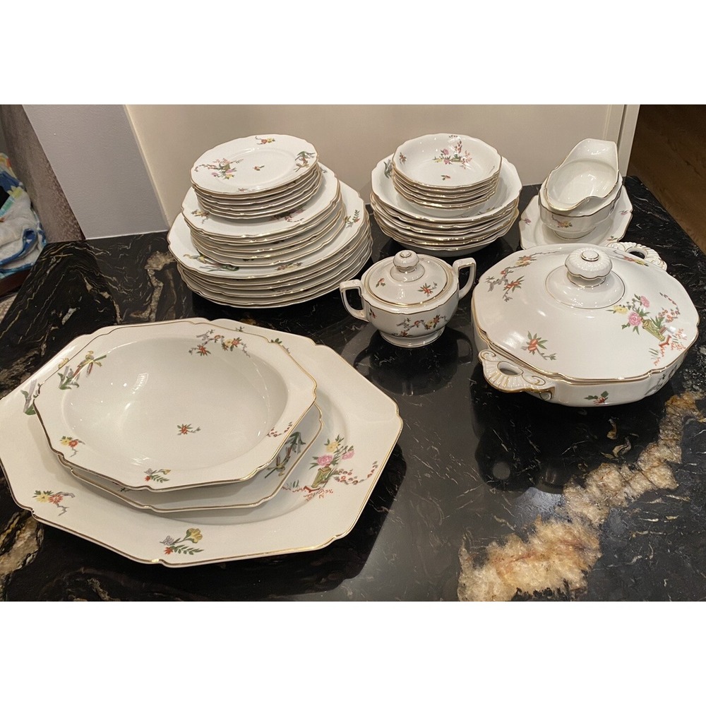 Heinrich & Co. H&C Selb Bavaria Exotic Bird Plates Set 35 Pieces Setting For 6